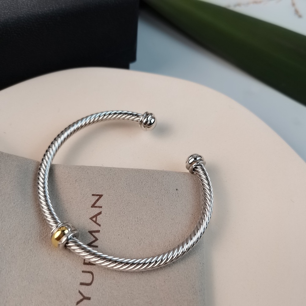 David Yurman Style Cable Cuff Bracelet with Gold Center Accent